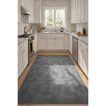Raschel Carpet Premium Yıkanabilir Leke Tutmaz Emboss Bohem Koyu Gri Mutfak Halısı Özel Seri Kaymaz Taban Halı Antrasit
