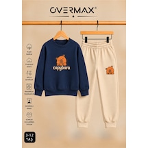 Overmax Capybara Baskılı Unisex Tasarım Bisiklet Yaka Çocuk Eşofman Takımı 3-12 Yaş Lacivert-bej - 916006437 Lacivert-bej