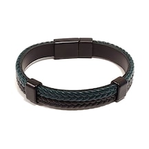 Lacivert Siyah Balıksırtı Örgülü Hakiki Deri Erkek Bileklik Mıknatıslı Metal Tokalı Şık Tasarım Antrasit