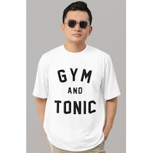 Tasarım Gym And Tonic Sporcu Fitness Bodybuilding Baskılı Unisex Beyaz