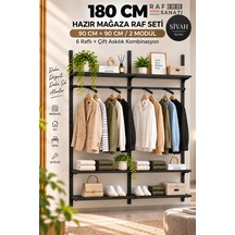 Tr 180 Cm Duvar Raf Askılık Sistemi 6 Raflı 2 Modül 200 Cm Konik Dikme Hazır Set Siyah Genel