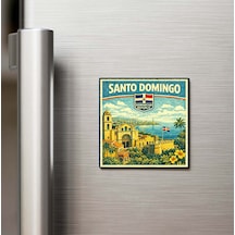 Retro Dominik Cumhuriyeti Santo Domingo Şehri Temalı Vintage Buzdolap Magneti 9x9 Cm