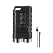 Dofolink Mini Anahtar Zinciri Feneri, 4 Renkli Işık Kaynağı, 5 Seviye Parlaklık Ayarlı, Ip65 Su Geçirmez, Type-c Şarjlı, 900lm, Gömülü Li-pil Şeffaf Siyah Siyah