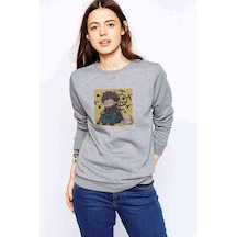 Anime One Piece Luffy Run Baskılı Gri Kadın Sweatshirt