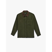 Koton Regular Fit Cepli Renk Kontrastlı Klasik Yaka Uzun Kollu Gömlek Haki 6wam60235hw Haki