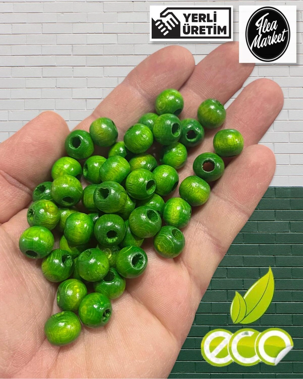 Ahşap Boncuk 10 Mm 100 Gr Ort 250 - 300 Adet Yeşil
