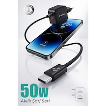 50w Çift Portlu Usb-c Girişli Akıllı Hızlı Şarj Adaptör Kablo Seti - Pd Ve Qc Destekli