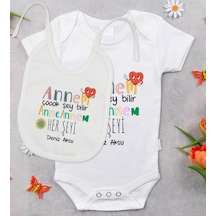 Bitmeyenkartus Bk Kids Kişiye Özel Annem Çok Şeyi Bilir Tasarımlı Bebek Body Zıb Çok Renkli