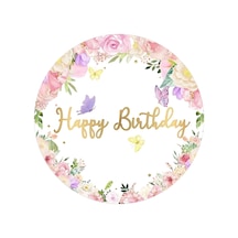 Yenilebilir Yuvarlak Pasta Resim Baskısı 20 Cm Şekerli Kağıt Happy Birthday Temalı 61