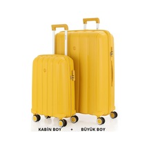 Mçs Bavul Büyük Ve Kabin 2li Set Kırılmaz Silikon Valiz V305 Sarı