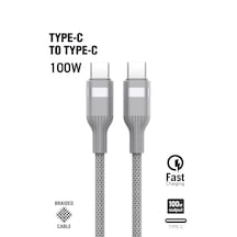 Type-c Type-c 100 W Örgü Data Ve Şarj Kablosu 2m Gri