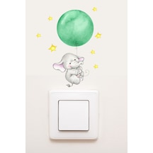 Priz Yeşil Balonlu Fil Dekoratif Priz Sticker