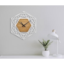 Ahşap Geometrik Desenli Altıgen Model Duvar Saati