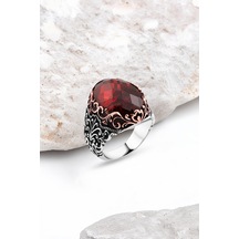 Kırmızı Zirkon Taşlı Gümüş Erkek Yüzük -4470