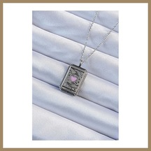 Bezos 316l Çelik Zincir Eskitme Gümüş Renk Pembe Mineli Kalp Figürlü Tarot Kolye 22