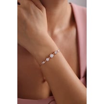 925 Ayar Gümüş Rose Kaplama Ayarlanabilir Asansörlü Üçtaş Model Bileklik Pembe Altın
