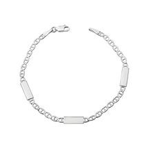 925 Ayar Gümüş Bar Model Plaka Detaylı Erkek Bileklik 19+2 Cm 4 Mm Zincir Gümüş