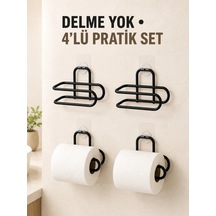 Mey İthalat Siyah 4 Adet Metal Tuvalet Kağıdı Tutucu Kendinden Yapışkanlı Delmeden Montaj Banyo Ask Çok Renkli