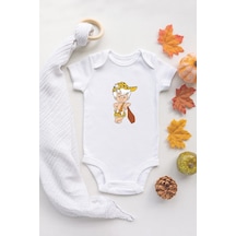 Tuğba Baby The Flintstones Bam Bam Organik Baskılı Bebek Body %100 Pamuklu Ekru Çıtçıtlı Badi Zıbın Beyaz