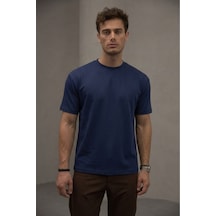 Bürke Lacivert Renk Standart Kalıp Basic Bisiklet Yaka T-shirt