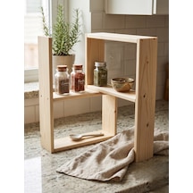 Nest Wood Doğal Ham Ahşap 2parça Modüler Baharatlık Rafı Mutfak Tezgah Üstü Düzenleyici Baharat Standı 45x65cm