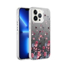 Apple Uyumlu iPhone 13 Pro Uyumlu Desenli Tchs Silver Sert Kılıf-çiçek Çiçek -