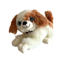 Peluş Köpek Havlayan Yatan Sevimli Peluş Köpek 25 Cm Yatan Sesli Köpek Peluş - Beyaz Beyaz