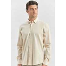 İmza Bej Uzun Kollu Gofreli Biyeli %100 Pamuk Casual Slim Fit Dar Kesim Gömlek 1004240247 Bej