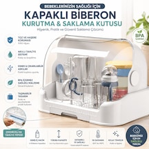 Kapaklı Bulaşıklık Biberon Kurutucu Ve Saklama Kutusu Toz Geçirmez Mutfak Bulaşık Kurutmalığı Çekmeceli Su Tahliyeli Çok Amaçlı Kurutma Rafı Beyaz