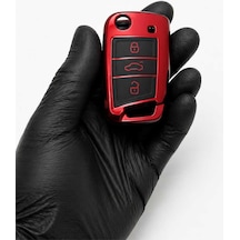 Gma Keys Volkswagen Golf 7 Golf 7,5 Tiguan Polo T-roc Seat Skoda Nano Anahtar Kılıfı Fosforlu Kırmızı Siyah Renk