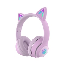 Mor Renkli Bluetooth 5.0 Işıyan Kedi Kulaklıkları