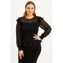 Myline Astarlı Şifon Gipe Detaylı Bluz - Siyah