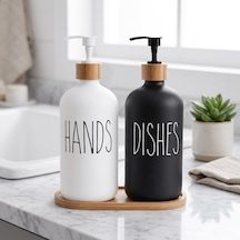 2'li Lüx Cam Sıvı Sabunluk, Mutfak Ve Banyo İçin Modern Cam Sıvı Sabunluk, Doldurulabilir Ve Pompalı Trend Desenli Siyah