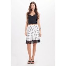 Tudors Kadın Slim Fit Dar Kesim Korse Detaylı Puantiyeli Likralı Dantelli Beyaz Kısa Mini Etek-51020