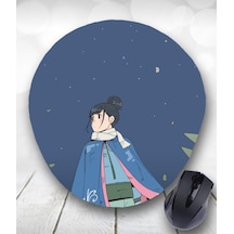 Lacivert Çizgi Karakter Baskılı Oval Bilek Destekli Mouse Pad Mousepad