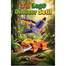 2'li Dinozor Yapım Seti - Triceratops Ve Pterodactyl Figürlü Eğitici Blok Oyuncak 139 Parça