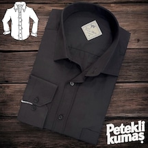 Linen Keten Klasik %100 Cotton Uzun Kollu Terletmeyen Tek Cepli Kapaklı Siyah Gömlek Regular Kalıp -10242 Siyah