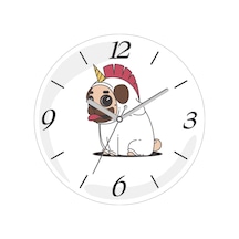 Pug Unicorn Sessiz Akar Bombeli Gerçek Cam Duvar Saati Siyah