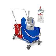 Temizlik Arabası - Çift Kovalı Krom Full Temizlik Seti - Paspas Arabası 3 Parça - 20 Litre
