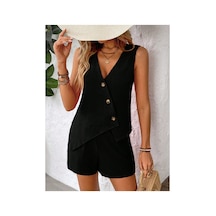 Butik İstanbul Kadın Askılı Önü Düğmeli Asimetrik Detaylı Bluz Ve Astarlı Short Ikili Takım Bej