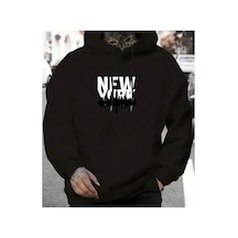 Herkesemoda Newyork Baskılı Kapşonlu Siyah Sweatshirt Siyah