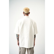 Respire Erkek Be Kind Nakışlı Yarım Fermuarlı Oversize T-shirt Ekru