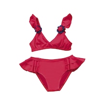 Endeep Kız Çocuk Kırmızı Aksesuar Detaylı Volanlı Bikini Takımı-kırmızı Kırmızı