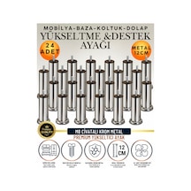 24 Adet 12 Cm M8 Vidalı Metal Krom Ayak Mobilya Ayağı Baza Ayağı Kanepe Ayağı Koltuk Ayağı Yatak Ayağı Yükseltme Ayağı Dolap Ayak Sehpa Sandık Ayakları Değişim Destek Ayağı Yükseltici Aparat Şifonyer Gümüş Gümüş