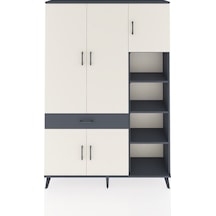 Arges Dolap 10 Raflı Tek Çekmeceli 5 Kapaklı 132x30x195 Antrasit-aytaşı/antrasit Aytası/antrasıt