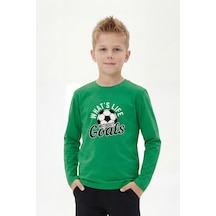 Panios Kids Yuvarlak Yaka Uzun Kollu Baskı Detaylı Erkek Çocuk Sweatshirt Yeşil