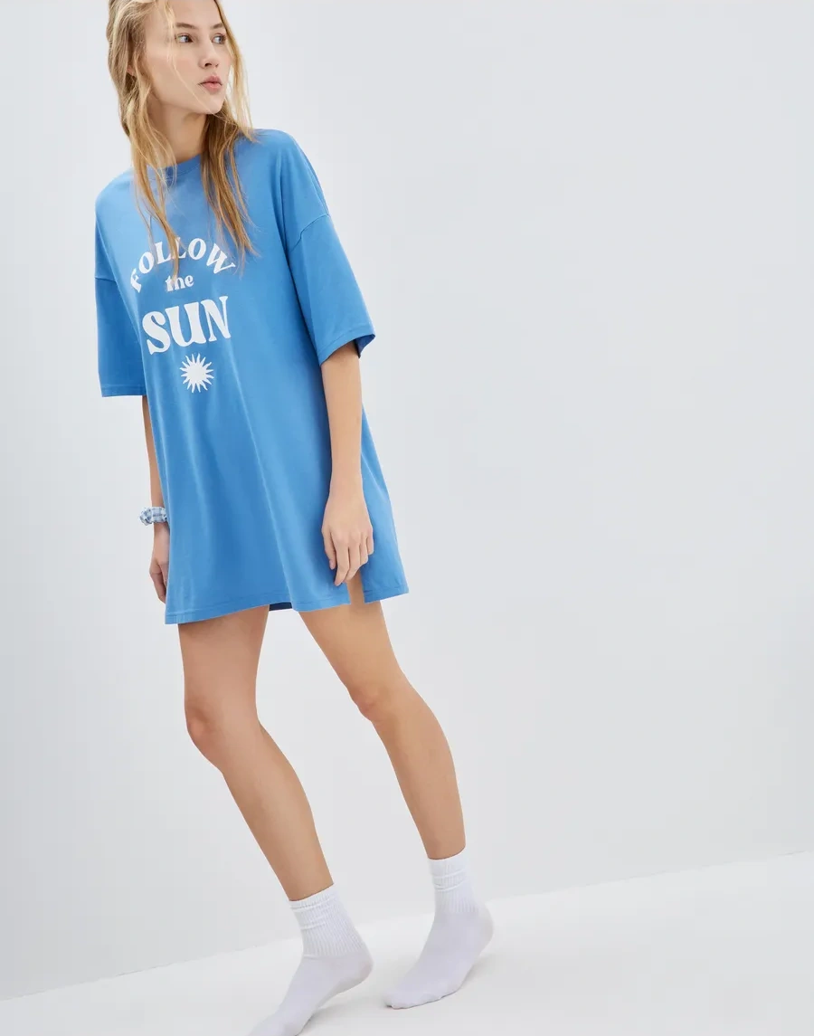 Gloria Jeans Mavi Gecelik, 'follow The Sun' Yazısıyla 346845400 Mavi