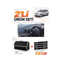 Nissan Note E11 2005-2009 Uyumlu Torpido Örtüsü + Deri Bagaj Çantası + Sticker Seti - Siyah Bej