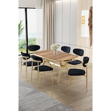 Canisa Olya Serisi 90x168 Lak Panel Hazar Masa Takımı Gold Ayaklı 6 Antrasit Sandalye Hazar Masa Antrasit Sandalye