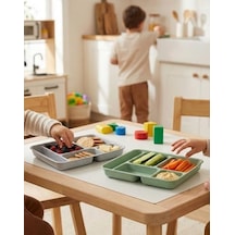 Evim Trend 2 Adet 5 Bölmeli Servis Tabağı Ve Tabldot Seti - Bpa İçermez, Çok Amaçlı Kahvaltı, Diyet, Çerez Ve Sunum Tabağı - Kırılmaz Piknik Seti 31x21 Cm - Gri Ve Yeşil Açık Gri